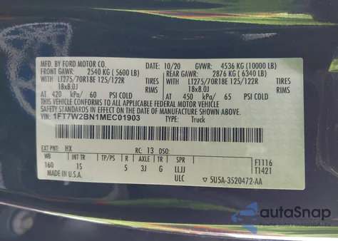 2021 Ford F-250 Xl z USA, uszkodzony, nr VIN 1FT7W2BN1MEC01903